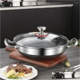 PANS FYTE PAN VOEDSEL KRAND 304 Roestvrij staal Non Stick Honeycomb Pot Bottom Induction Cooker gasfornuis algemene wok drop levering Hom DH0RZ