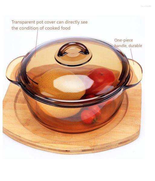 Casseroles Verre Double Oreille Pot À Soupe Légumes Transparent Ambre Cuisine Résistant À La Chaleur Bouillante