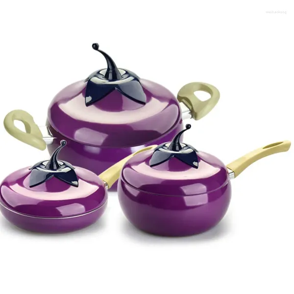 Casseroles Belle Pot À Soupe Poêle À Lait Créative Aubergine Forme Fond Plat Friture Wok Cuisine Non-fumeur Antiadhésif Cadeau LB51607