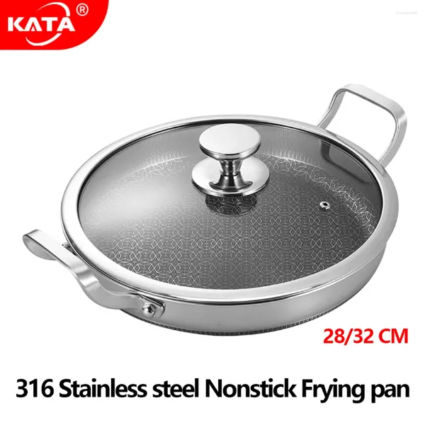 Sartenes Cocina Casera Sartén De Acero Inoxidable 316L Olla Estofada Tapa De Vidrio Templado Doble Mango Cocina Antiadherente Apto para Todas Las Estufas