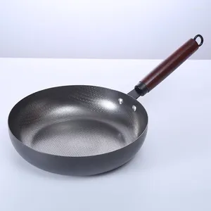 Poêles Motif nid d'abeille Wok Poêle antiadhésive Cuisinière à induction domestique Cuisinière à gaz Batterie de cuisine non revêtue Manche en bois Pot en fonte