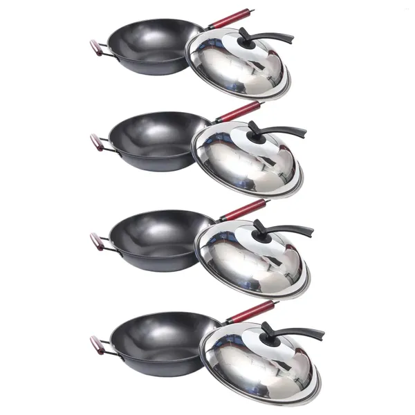 Casseroles de cuisine domestique Wok, ustensiles de cuisine à long manche en fonte sans revêtement sans couvercle, poêle antiadhésive pour toutes les cuisinières