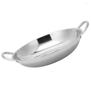 Casseroles de cuisine domestique Wok Double poignée, poêle ronde en acier inoxydable, accessoire de cuisine, plaque chauffante