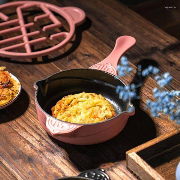 Casseroles Ménage Steak Friture Poêle En Fonte Poignée Unique Émail Oeuf Au Plat Antiadhésif Petit Déjeuner Ustensiles De Cuisine