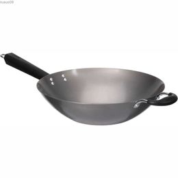 PANS IMUSA 14 pouces en acier en carbone Wok intérieur naturel avec poignée en bois électrique pour assistance2403