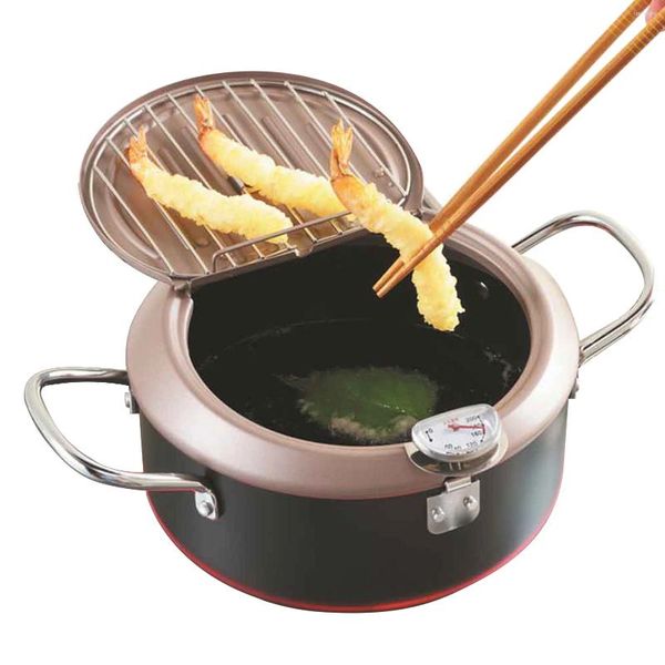 Casseroles Cuisinière à induction Support d'égouttement d'huile de fer fin avec friteuse Tempura de style japonais Contrôle de la température Outil de cuisine à domicile