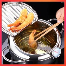 Pannen Japanse stijl friteuse roestvrij staal met en manddeksel Keuken Tempura koekenpan Keukengerei