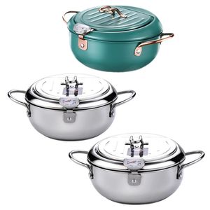 Casseroles Japonais Tempura Deep Frying Pot avec couvercle en acier inoxydable Cuisine Fryer Pan Cookware 20cm / 24cm