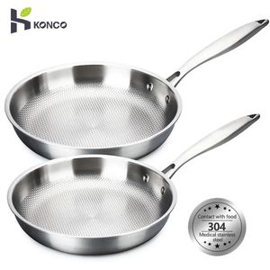 PANS KONCO 2830 cm Pan à frire 304 Woks en acier inoxydable Cuisine antiadhésive Wok Induction à induction à gaz Cook