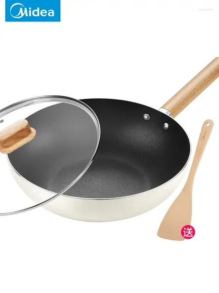 Pans Midea Non Stick Wok Poêle domestique La cuisinière à induction convient aux plats à frire Cuisinière à gaz à chaudière spéciale