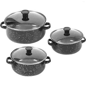 Pans mini pot en émail petit ragoût stovetop en céramique de cuisine poêle à soupe de cuisson avec poignée en trois pièces costumes