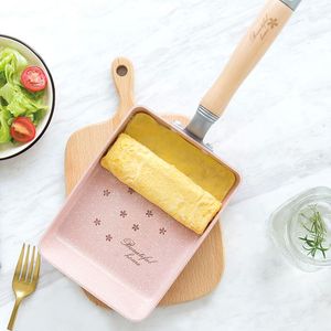 Pannen Non Stick Braadpan Japanse Tamagoyaki Omelettes Aluminiumlegering Ei Pannenkoek Maker Roze Sakura Patroon Keuken Kookgerei