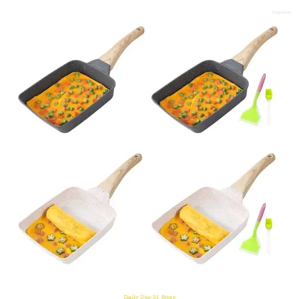 Poêles à frire antiadhésives avec pelle, ensemble de brosses à huile, poignée rectangulaire pour la cuisine domestique, crêpes, bœuf, porc, chauffage