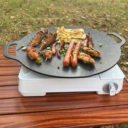 Poêles à huile poêle à frire ronde marmite antiadhésive plateau de barbecue avec pince alimentaire poignée anti-brûlure pour outil de barbecue de camping en plein air