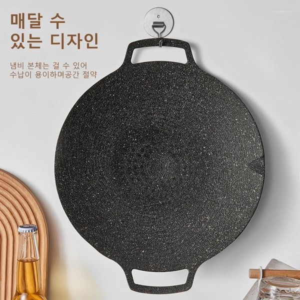 Casseroles en plein air pierre médicale barbecue plaque mousqueton ménage cuisinière à induction pot coréen fer frit