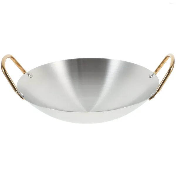 Casseroles Pot ustensiles de cuisine ménagers sec en acier inoxydable poêle Double oreilles métal Wok ustensile de cuisine Saute