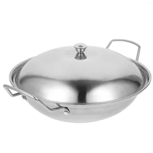 Casseroles Pot Poêle Couvercle Cuisine Ustensiles De Cuisine Wok Robuste Double Oreille En Acier Inoxydable Poêle À Frire Épaissi