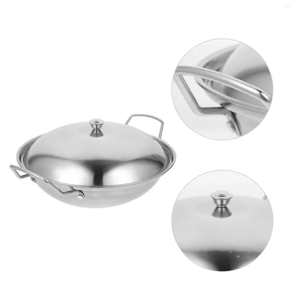 Poêle à casseroles avec couvercle, fourniture de cuisine, Woks pratiques et durables pour plaque de cuisson, gril sec domestique en acier inoxydable