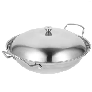 Poêle poêle avec couvercle en acier inoxydable Stockpot shabu non manche de casserole de cuisine ménage woks pour approvisionnement