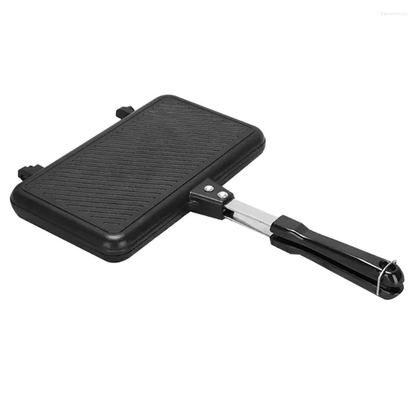 Pans Sandwich Pan Accueil Plaque De Cuisson Poêle À Frire Double Face Steak Grill Barbecue Crêpière Aluminium Toast Pain Moule Pliant