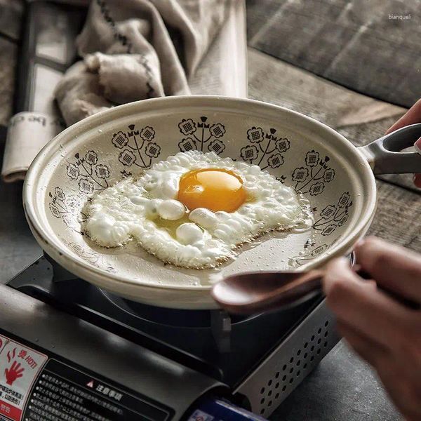 Sartenes Cazuela de un solo mango Resistente a altas temperaturas Ollas de cerámica vintage Filete Huevo Sartén Utensilios de cocina Herramientas Accesorios de cocina