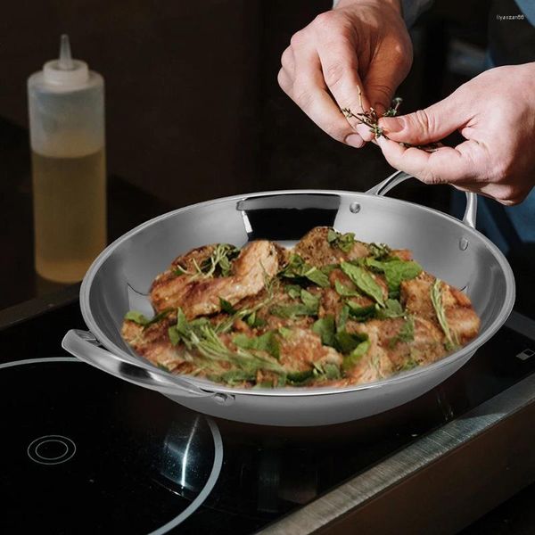 Casseroles en acier inoxydable marmite utilisation quotidienne cuisson wok ustensiles de cuisson double poignée en métal résistant à l'usure friture alimentaire domestique