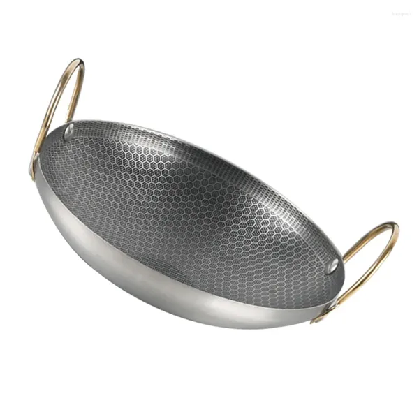 Pans en acier inoxydable sans bâton Pan à la maison alcool pot ustensile potet potet double oreille Joue ménage anniversaire cadeau