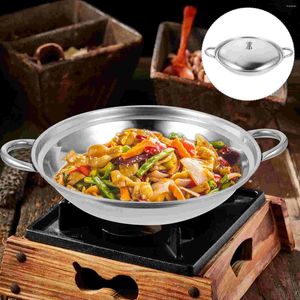 Sartenes Olla de acero inoxidable Sartén de cocina coreana Antiadherente Freír Wok Filete frito con tapa Utensilios de cocina