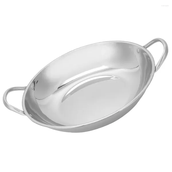 Casseroles Pot en acier inoxydable Voler Pan Accessoire de cuisine Plat à soupe Double poignée en métal Wok Ustensiles de cuisine pour le sauté domestique