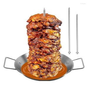 Casseroles en acier inoxydable brochette verticale Spit Spit Stand Round Base Brésilien pour les plats de barbecue avec 3 bâtons