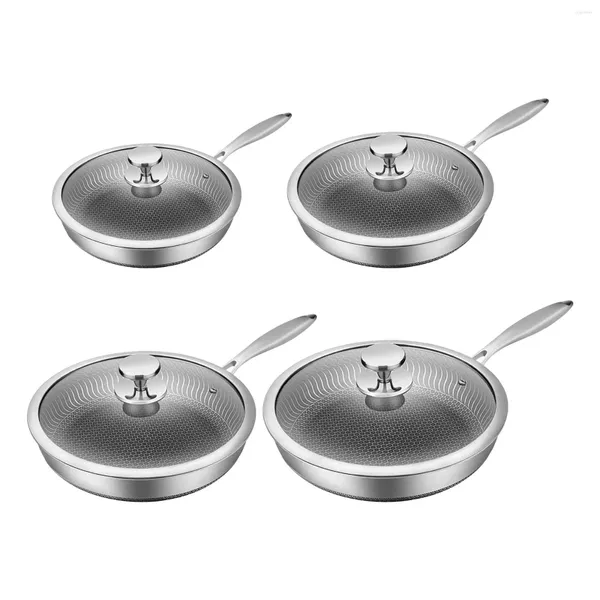 Sartenes Sartén Wok De Acero Inoxidable Con Tapa Cocina Salteado Placa De Inducción