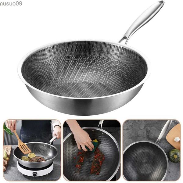 Pans sauter le wok Pot à frire en acier inoxydable Pot de travail de travail en acier inoxydable Potl2403