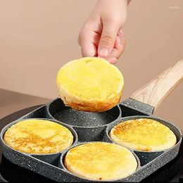 Casors upors 4 trous poêle sans bâton petit-déjeuner burger pancake créateur de crêpe en bois stone quatre omelette