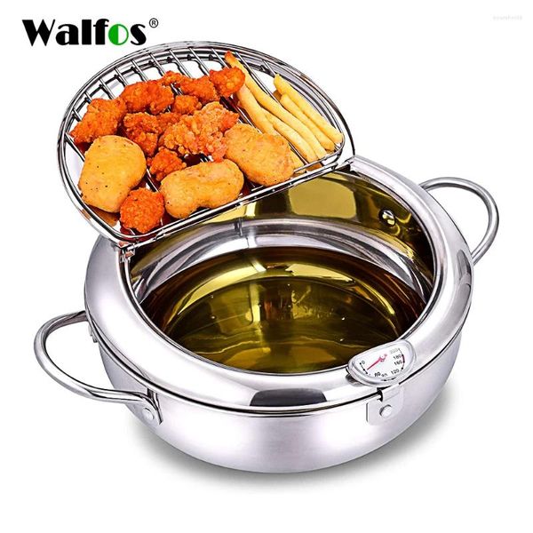 Casseroles WALFOS Compteur de température Friture Friteuse Pot Chauffage par induction Couvercle de poêle en acier inoxydable Ustensiles de cuisine Ustensiles de cuisine