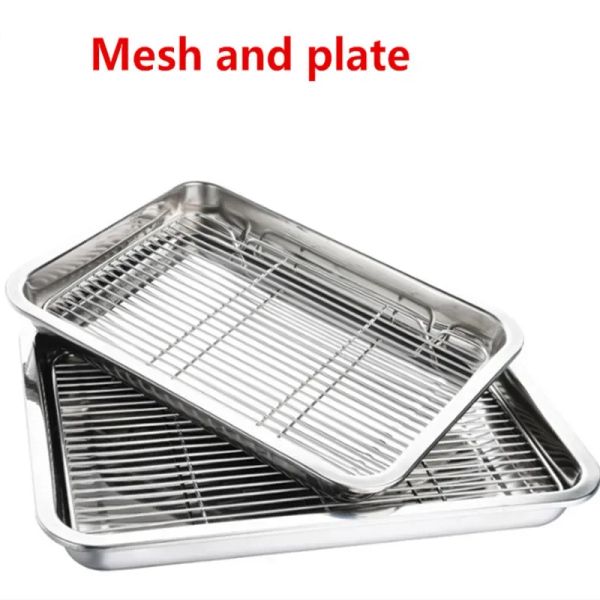 Casseroles Fil Vapeur Kebab Barbecue Maille Rack BBQ Grill Maille Outil Net Carbone En Acier Inoxydable Plaque Carrée Profonde Cafétéria Plateaux De Rangement