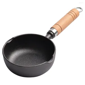 Pannen Wok Ijzeren Saus Pan Uitloop Kleine Pot Melk Warm Werk Maken Ei Dumplings Handvat Metalen Houten Olie kook Omelet