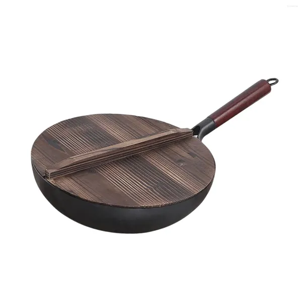 Poêles Wok Pan Ménage Longue Poignée Avec Couvercle Pour Induction Gaz Électrique 12inch Légumes