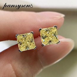 PANSYSEN 100% 925 Sterling Zilver 6MM Vierkante Citrien Edelsteen Bruiloft Verloving Oor Stud Oorbellen Fijne Sieraden Geschenken Groothandel 231225