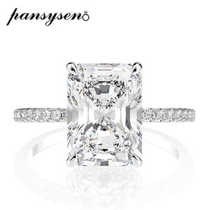 Pansysen 100% 925 Sterling Silver Emerald Cut Create Diamond Trouwringen voor Dames Luxe Voorstel Verlovingsring 220210