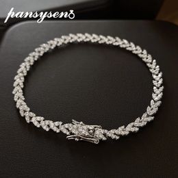 Pansysen 100% 925 Sterling Silver Lab High Carbon Diamond Gemstone Charm Bracelets For Women Girl Wedding Cocktail Bijoux 240515