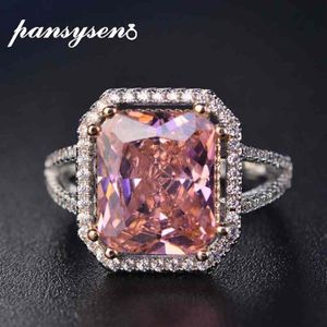 PANSYSEN 100% Solid 925 Zilveren Ringen Voor Vrouwen 10x12mm Roze Spinel Diamant Fijne Sieraden Bruids Bruiloft verlovingsring284N