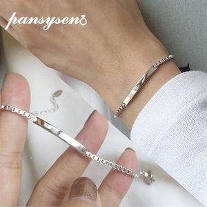 PANSYSEN 100% Solid Real 925 Sterling Silver Box Chain Link Armband voor Vrouwen Meisjes Lady 19CM Dames Fijne Sieraden bracelets269P