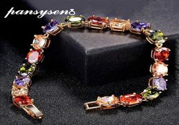 Pansysen 18cm Charmes Ruby Amethyst péridot Gemstone 925 Bracelets de bijoux en argent sterling pour femmes Bracelet Fashion Party Gifts C1886156