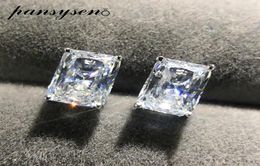 PANSYSEN 2ct creado Moissanite diamante 925 pendientes tipo botón de plata fina mujeres pendiente de compromiso de boda regalo para niñas, joyería 9649047
