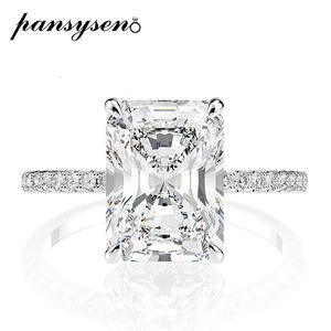 PANSYSEN 925 en argent Sterling taille émeraude simulé diamant anneaux de mariage pour les femmes proposition de luxe bague de fiançailles 231225