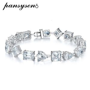 PANSYSEN 925 sterling zilver sprankelende diamanten edelsteen bedelarmbanden voor vrouwen 18k witgoud kleur fijne sieraden 240104