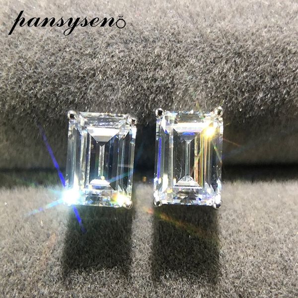 PANSYSEN Marca Rectángulo Creado Moissanite Diamond Stud Pendientes para Mujeres Pure 925 Sterling Silver Earring Lady Jewelry Gift LJ201013