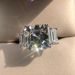 Pansysen Charms de 12 mm carrés créés Moisanite Aquamarine Gemstone Rings For Women 925 Sterling Wedding Bijoux Rague J208B