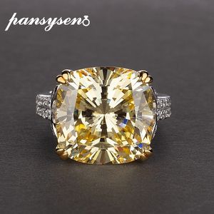 PANSYSEN Charms 14 * 14mm anneaux de citrine naturelle pour les femmes 100% véritable bijoux en argent sterling 925 bague de fiançailles anniversaire T200908