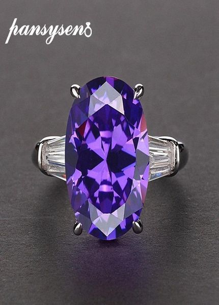 PANSYSEN Anillo de amatista de aniversario fino, anillos de dedo de esmeralda de rubí ovalados de plata esterlina 925 para mujer, accesorios de joyería de moda 33997766
